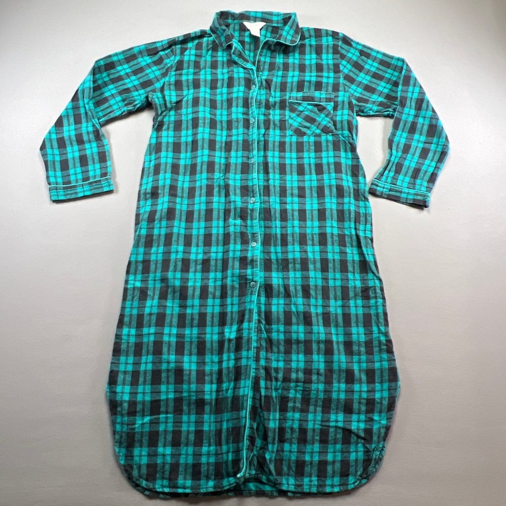 Tuw By Mervyn's Flannel Sleep Dress Women Medium (10/12) Multicolor Plaid Cotton